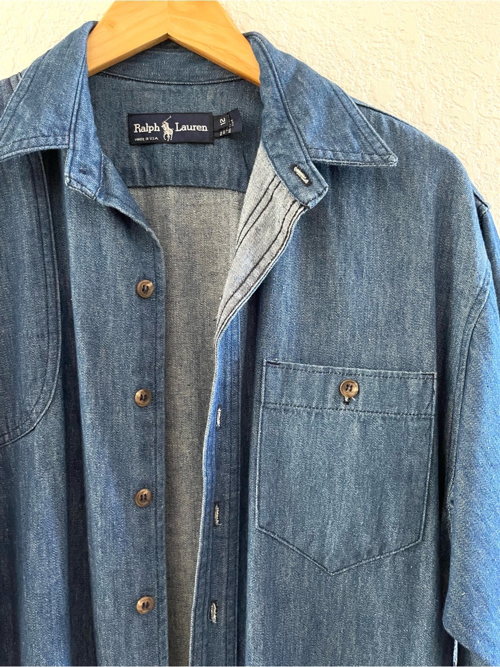Ralph Lauren Denim Midi Shirt Dress Duster in Indigo Blue Vintage 70s 80s - Picture 5 of 13